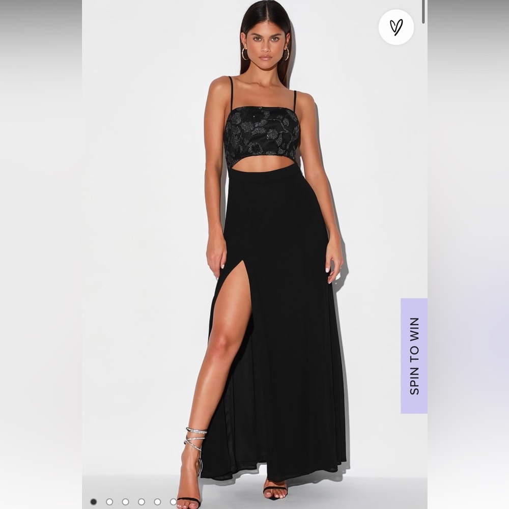Lulu’s All-nighter Black sequin maxi cutout dress